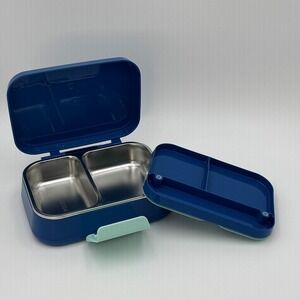 Insulated Lunch Box Stainless Steel 2 Tier Blue Locking Food Container NEW